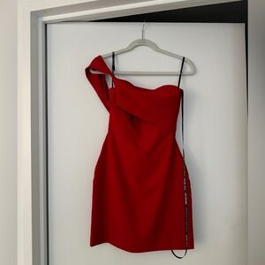 One shoulder red mini dress